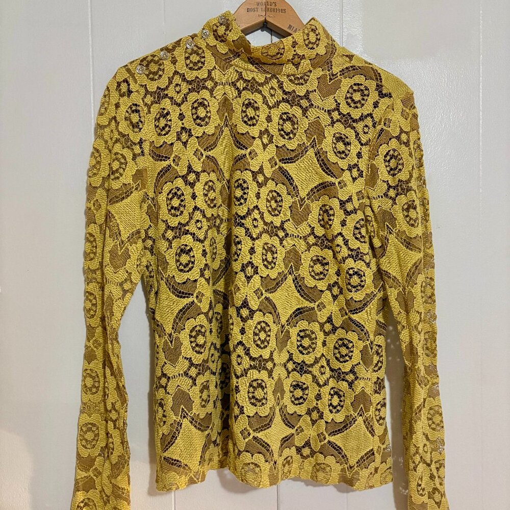 Maeve Turtleneck Lace Long Sleeves Blouse, Size Large